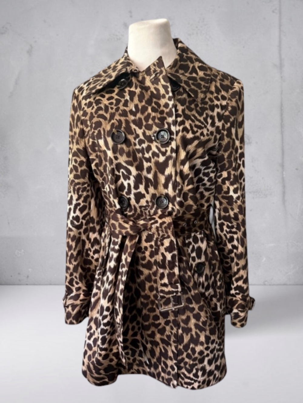 New! Michael Kors Leopard Belted Trench Coat Size Large